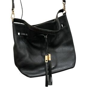Kate Spade Black and Gold Leather Shoulder Bag with Tassels